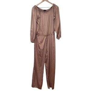 Boston Proper Bronze Shimmer Long Sleeve Wide Leg  Pant Jumpsuit Size Large